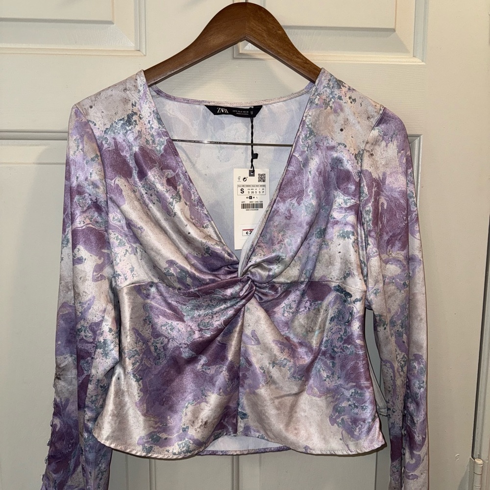 Zara Purple Floral Twist Front Blouse